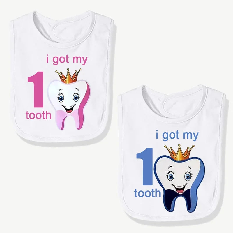 Boy or girl I got My First Tooth bib baby shower Gender reveal gift present 1st Tooth Announcement Birthday Party Photo props