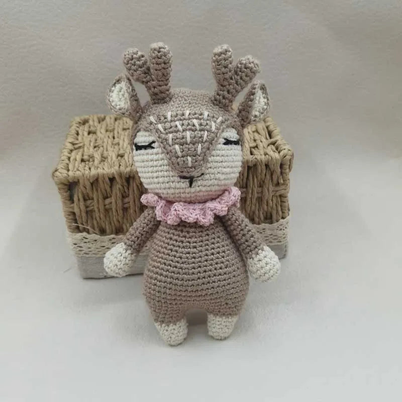 Crochet Baby Handmade Deer Elk Set Rattle Teething Ring Plush Toys Sleeping Dolls Shower Gifts