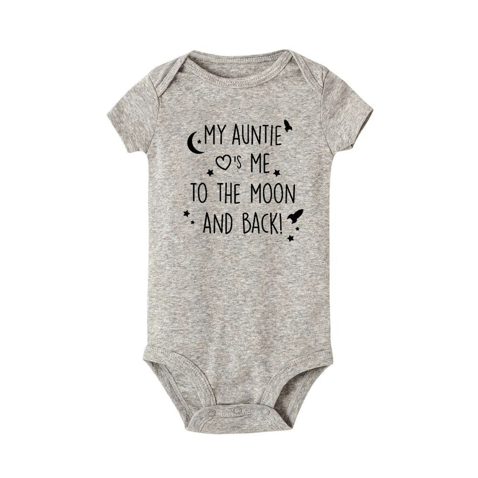 My Auntie Take Me To The Moon and Back Funny Baby Rompers Short Sleeve Newborn Bodysuit Clothing Infant Jumpsuit Toddler Clothes