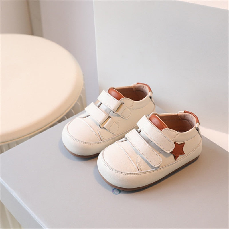 0-5 Years New Baby Shoes Microfiber Leather Toddler Boys Barefoot Shoe Star Soft Sole Girls Outdoor Tennis Fashion Kids Sneakers