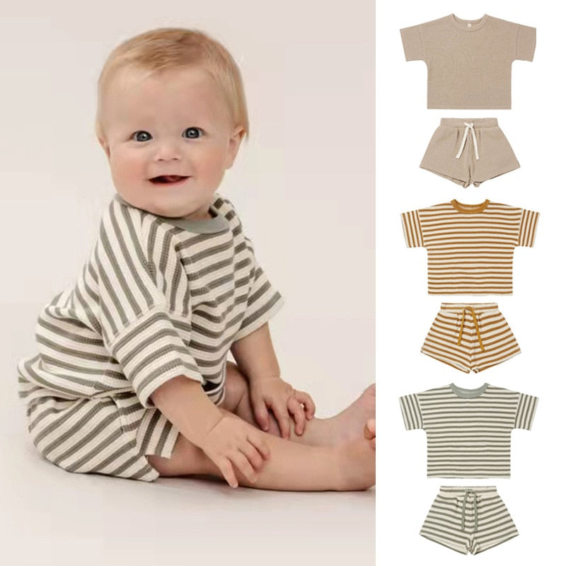 6-36M Newborn Toddler kid Baby Boys Girls Clothes Set Summer Cotton Striped Top and Shorts set Cute 2pcs Outfits Clothing set